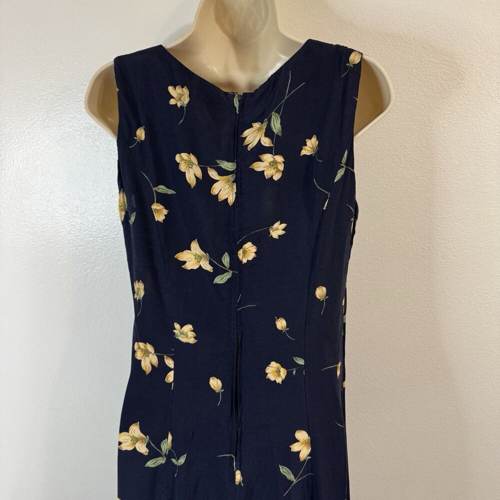 Vintage 90s Y2K Dressbarn Dress 8 Maxi Floral Blue Yellow Whimsy Cottage - Picture 5 of 9